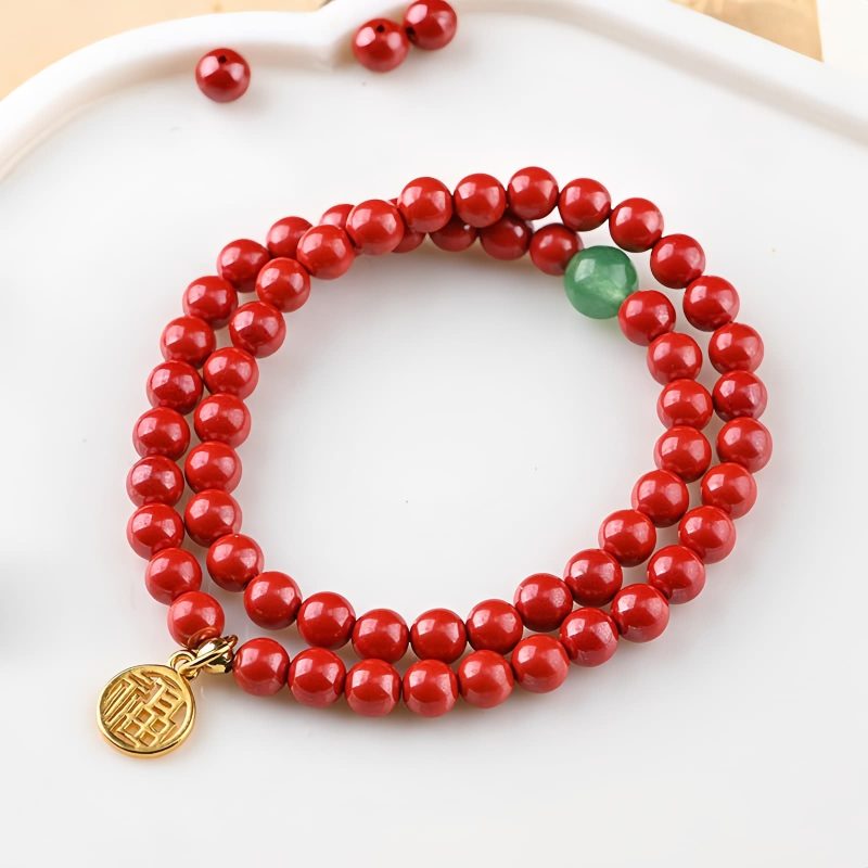 Pulsera Tibetana de Cinabrio y Aventurina Verde para la Buena Suerte Tibetan Cinnabar Green Aventurine Luck Bracelet