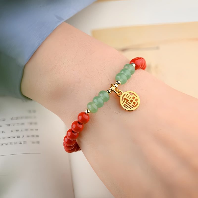 Pulsera Tibetana de Cinabrio y Aventurina Verde para la Buena Suerte Tibetan Cinnabar Green Aventurine Luck Bracelet