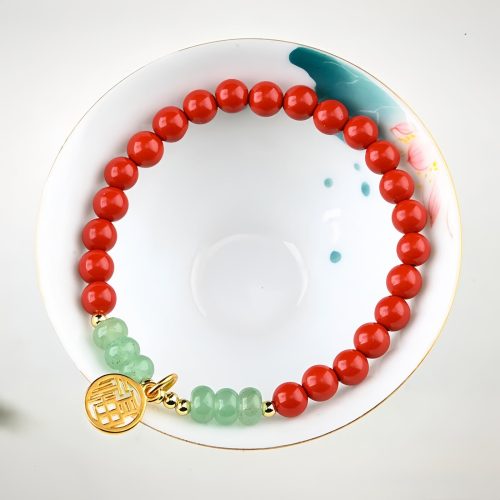 Pulsera Tibetana de Cinabrio y Aventurina Verde para la Buena Suerte Pulsera Tibetana de Cinabrio y Aventurina Verde para la Buena Suerte