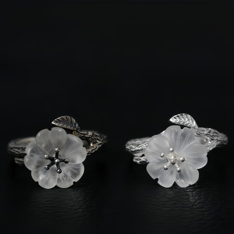 Cincin Penyembuhan Adjustable Perak 925 dengan Bunga Kerangka Kristal Putih 925 Silver Adjustable Healing Ring with White Crystal Skeleton Flower