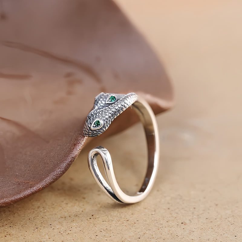 Anillo Serpiente Abierto de Plata 925, Zodiaco Chino 925 Silver Chinese Zodiac Snake Open Ring