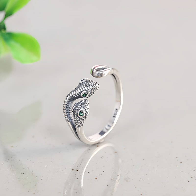 Anillo Serpiente Abierto de Plata 925, Zodiaco Chino 925 Silver Chinese Zodiac Snake Open Ring