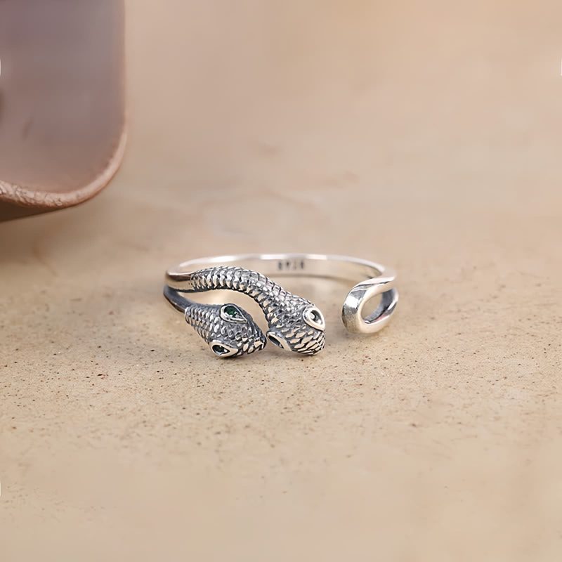 Anillo Serpiente Abierto de Plata 925, Zodiaco Chino 925 Silver Chinese Zodiac Snake Open Ring