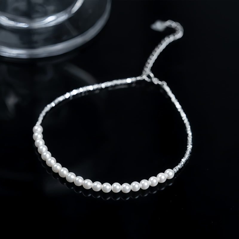 Tobillera de Protección con Cuentas de Perla en Plata 925 925 Silver Pearl Beads Protection Anklet