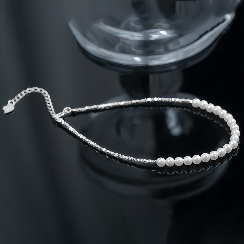 Tobillera de Protección con Cuentas de Perla en Plata 925 925 Silver Pearl Beads Protection Anklet