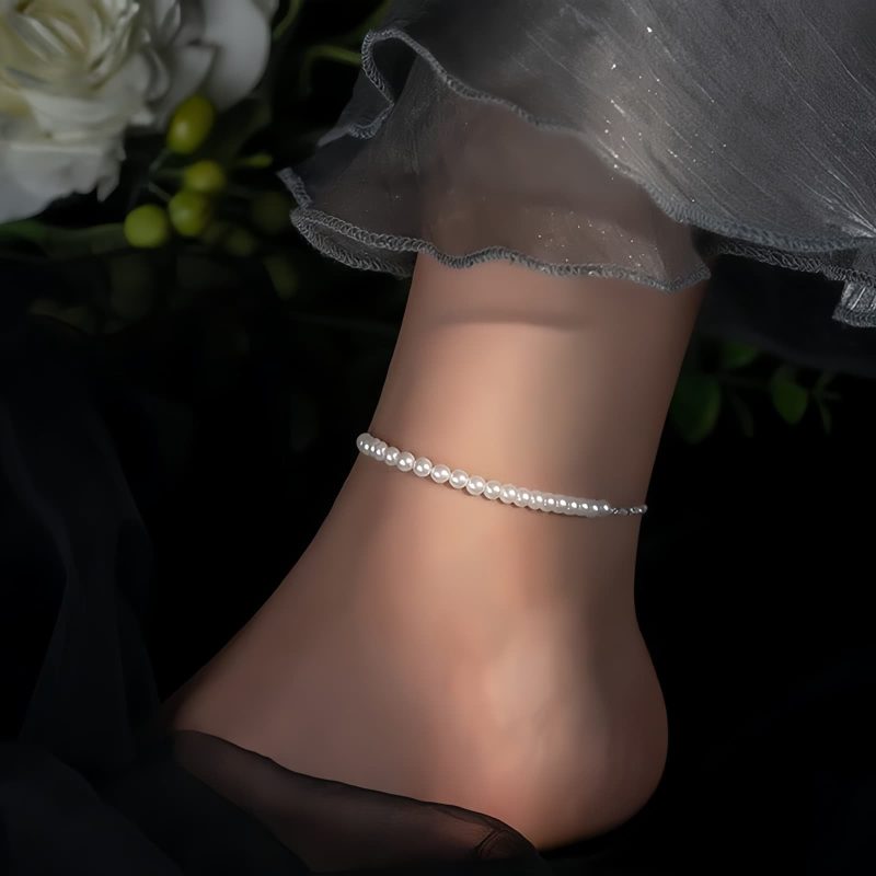 Tobillera de Protección con Cuentas de Perla en Plata 925 925 Silver Pearl Beads Protection Anklet