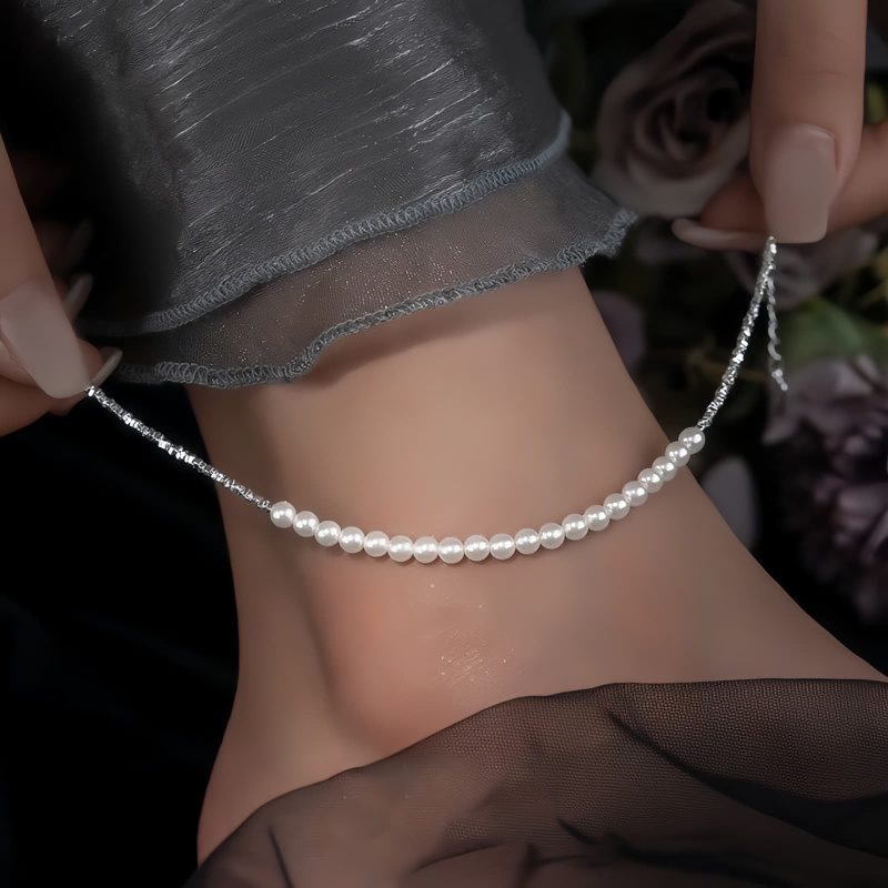 Tobillera de Protección con Cuentas de Perla en Plata 925 925 Silver Pearl Beads Protection Anklet
