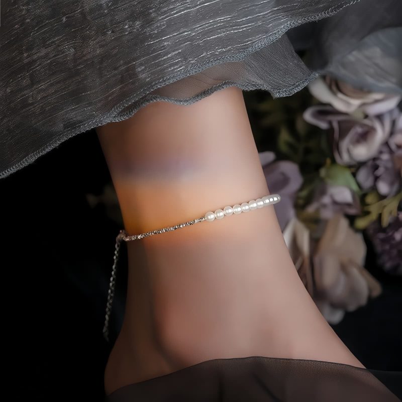 Tobillera de Protección con Cuentas de Perla en Plata 925 925 Silver Pearl Beads Protection Anklet