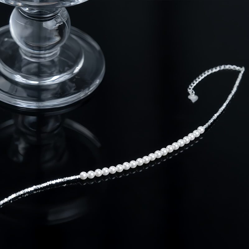 Tobillera de Protección con Cuentas de Perla en Plata 925 925 Silver Pearl Beads Protection Anklet