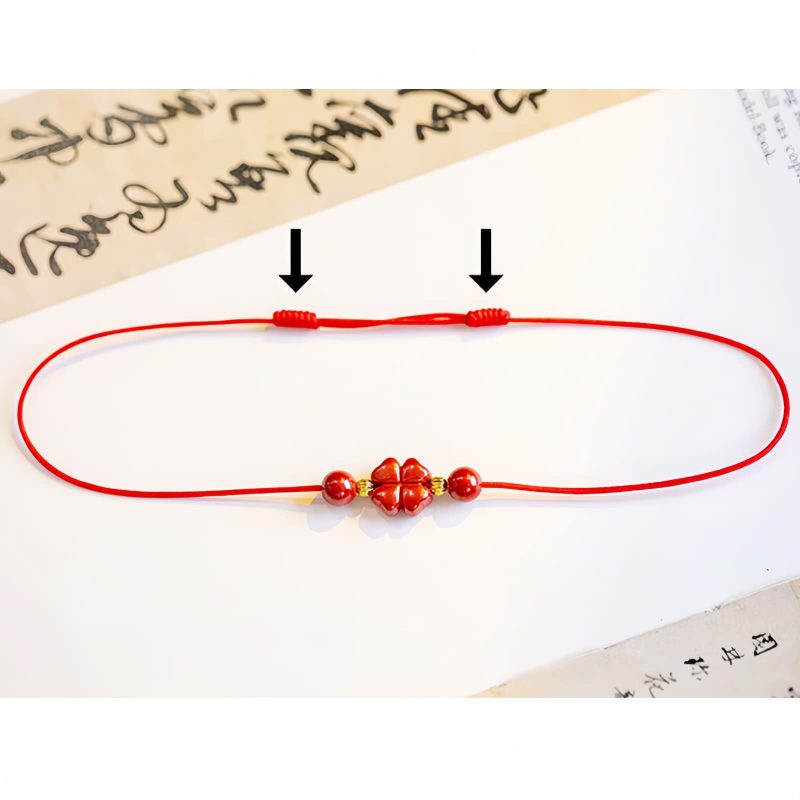 Pulsera de Bendición de Cinabrio con Trébol de Cuatro Hojas Four Leaf Clover Cinnabar Blessing Bracelet