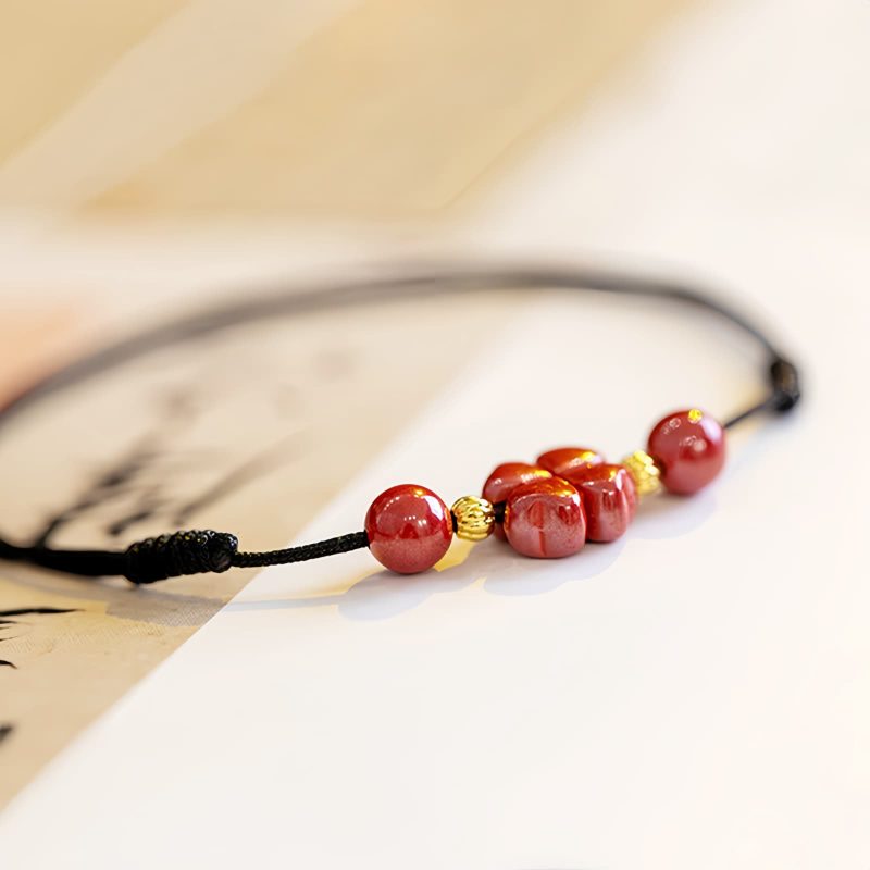 Pulsera de Bendición de Cinabrio con Trébol de Cuatro Hojas Four Leaf Clover Cinnabar Blessing Bracelet