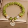 Pulsera de sabiduría con trébol de cuatro hojas y turmalina verde Green Tourmaline Four Leaf Clover Wisdom Bracelet
