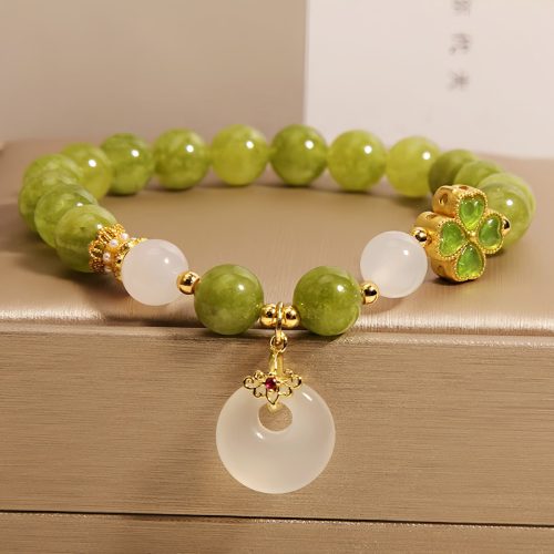 Pulsera de sabiduría con trébol de cuatro hojas y turmalina verde Pulsera de sabiduría con trébol de cuatro hojas y turmalina verde