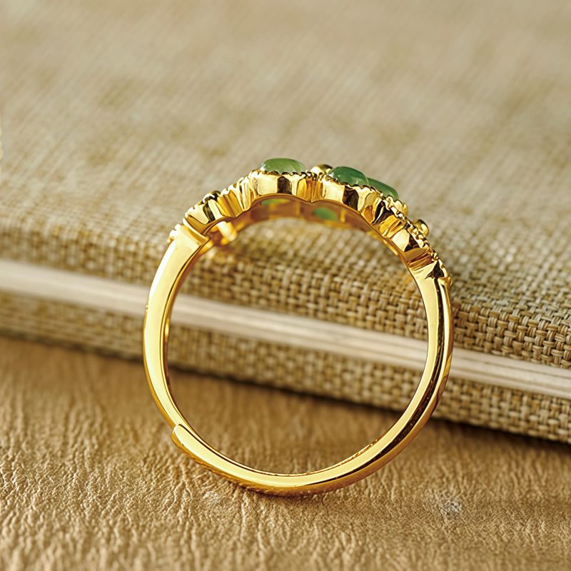 Anillo de Prosperidad de Jade de Hetian en Plata 925 con Flor de Oro Hetian Jade Prosperity Ring in 925 Silver with Gold Flower
