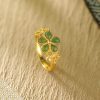 Anillo de Prosperidad de Jade de Hetian en Plata 925 con Flor de Oro Hetian Jade Prosperity Ring in 925 Silver with Gold Flower
