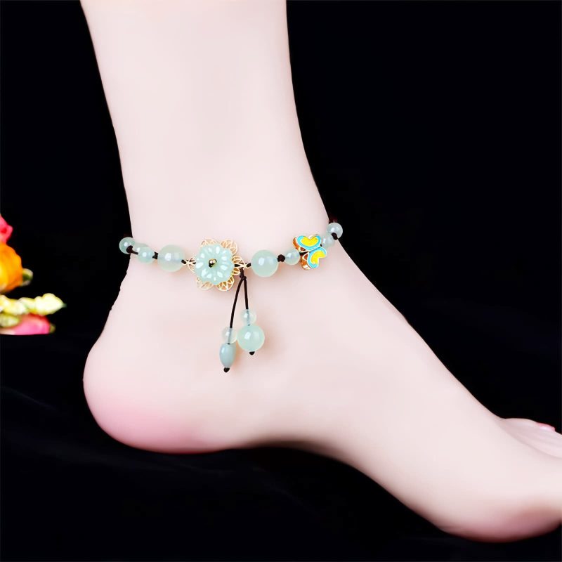 Tornozeleira da Sorte Borboleta de Jade Jade Butterfly Luck Anklet
