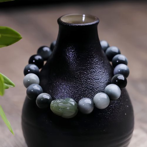 Pulsera de Confianza Pixiu con Ojo de Halcón Natural y Jade Hetian Pulsera de Confianza Pixiu con Ojo de Halcón Natural y Jade Hetian