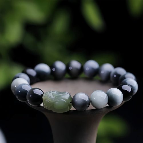 Pulsera de Confianza Pixiu con Ojo de Halcón Natural y Jade Hetian Pulsera de Confianza Pixiu con Ojo de Halcón Natural y Jade Hetian