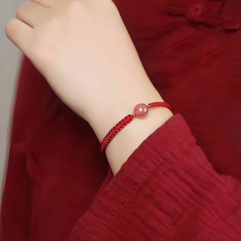 Pulseira de Quartzo Morango Natural para Amor Natural Strawberry Quartz Love Bracelet