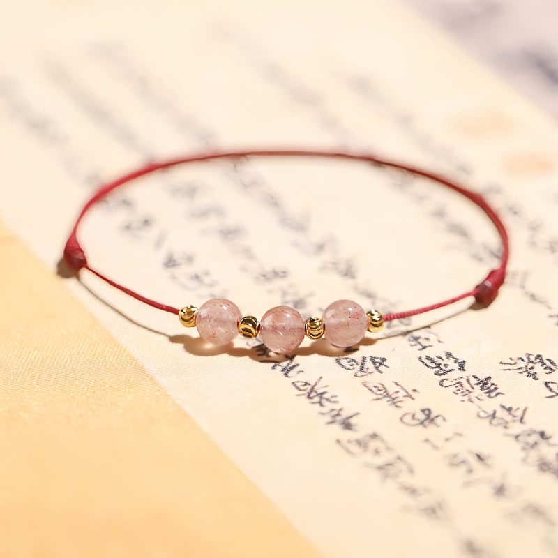 Pulseira de Quartzo Morango Natural para Amor Natural Strawberry Quartz Love Bracelet