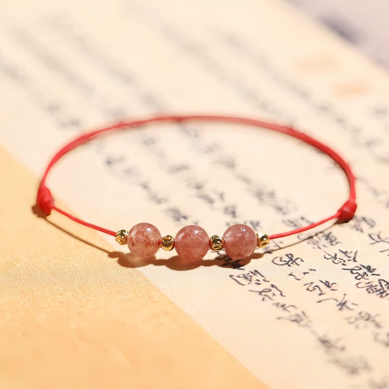 Pulseira de Quartzo Morango Natural para Amor Natural Strawberry Quartz Love Bracelet