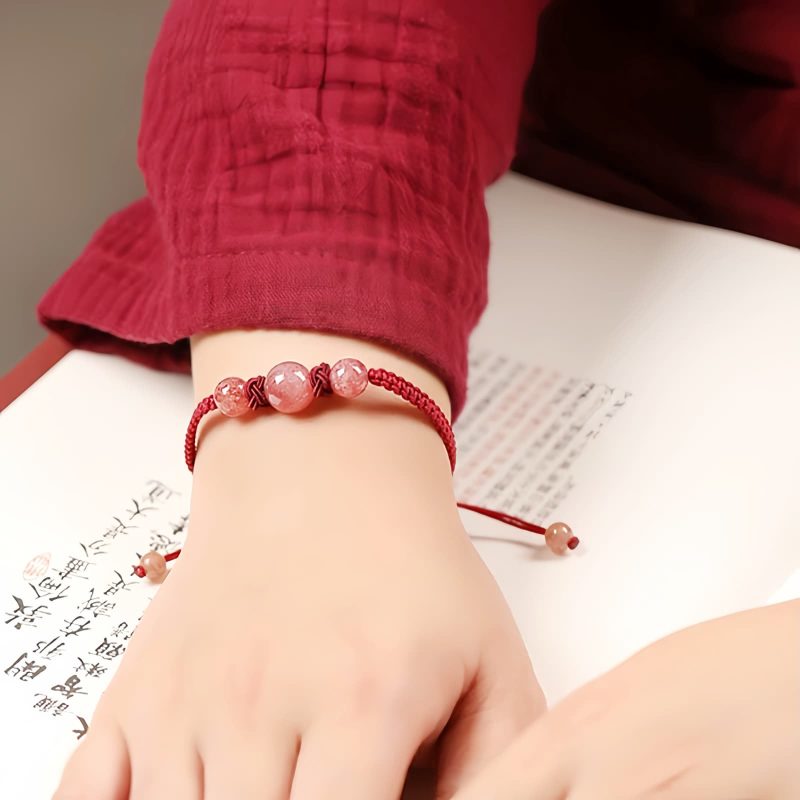 Pulseira de Quartzo Morango Natural para Amor Natural Strawberry Quartz Love Bracelet