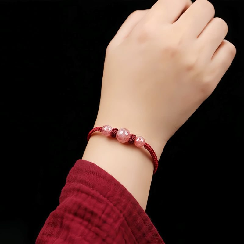 Pulseira de Quartzo Morango Natural para Amor Natural Strawberry Quartz Love Bracelet