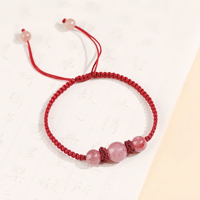 Pulseira de Quartzo Morango Natural para Amor Natural Strawberry Quartz Love Bracelet