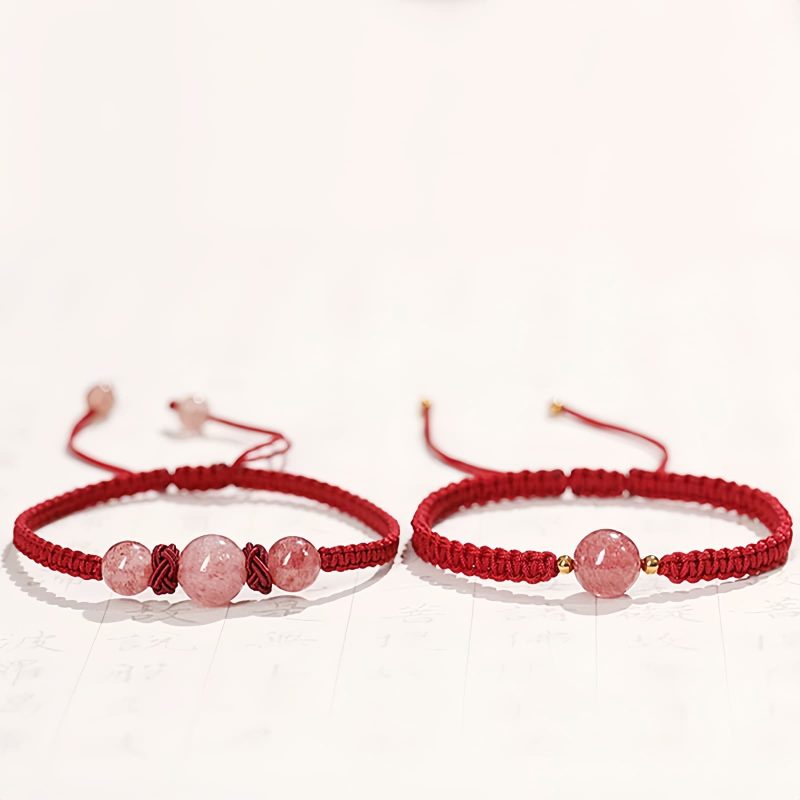 Pulseira de Quartzo Morango Natural para Amor Natural Strawberry Quartz Love Bracelet
