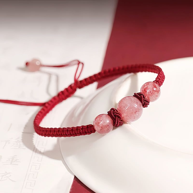 Pulseira de Quartzo Morango Natural para Amor Natural Strawberry Quartz Love Bracelet