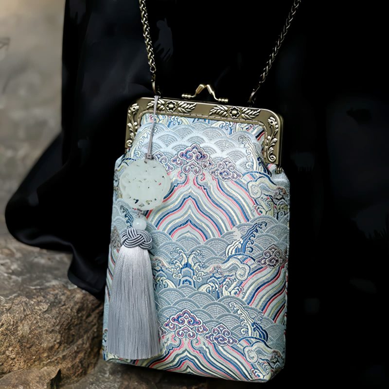 Bolso Cruzado de Cadena Metálica con Olas del Océano Ocean Waves Metal Chain Crossbody Bag