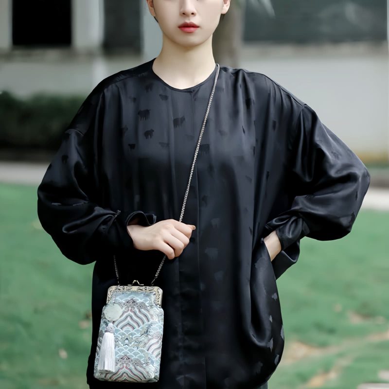 Bolso Cruzado de Cadena Metálica con Olas del Océano Ocean Waves Metal Chain Crossbody Bag