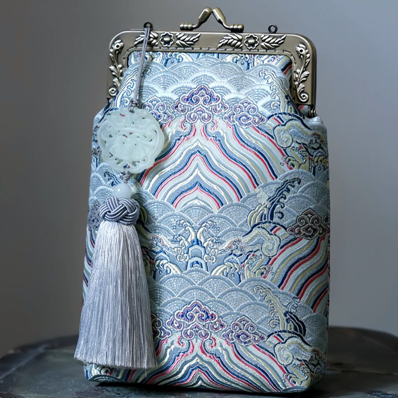 Bolso Cruzado de Cadena Metálica con Olas del Océano Ocean Waves Metal Chain Crossbody Bag