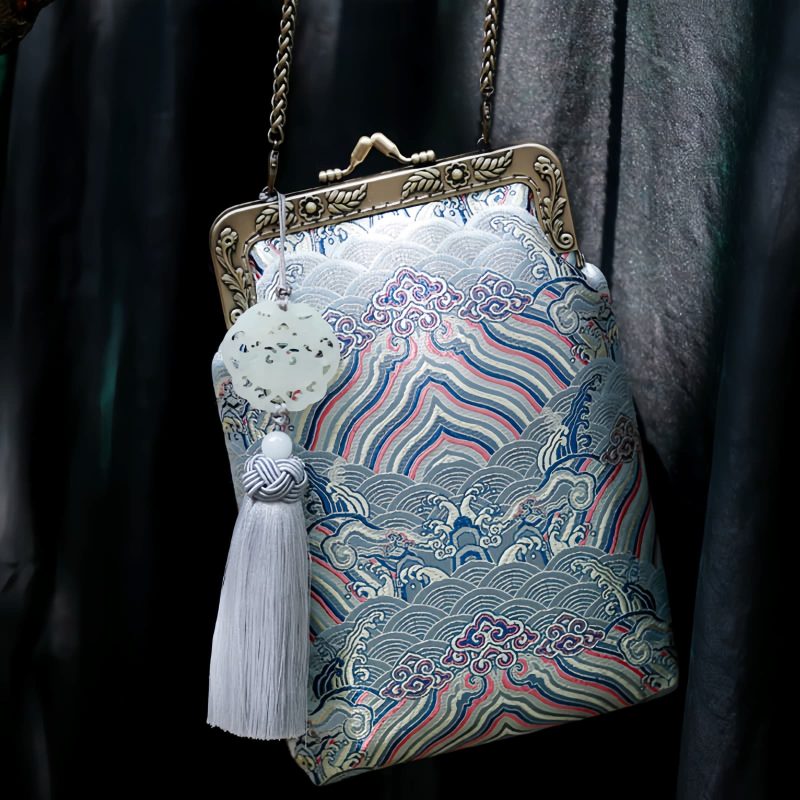 Bolso Cruzado de Cadena Metálica con Olas del Océano Ocean Waves Metal Chain Crossbody Bag