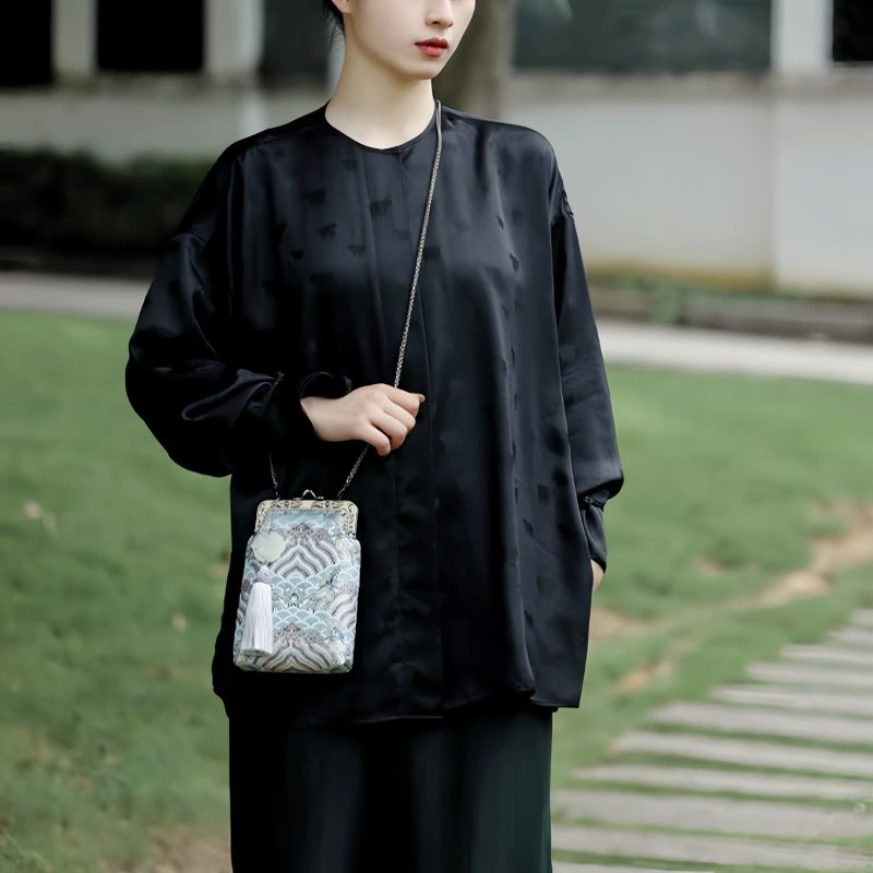 Bolso Cruzado de Cadena Metálica con Olas del Océano Ocean Waves Metal Chain Crossbody Bag