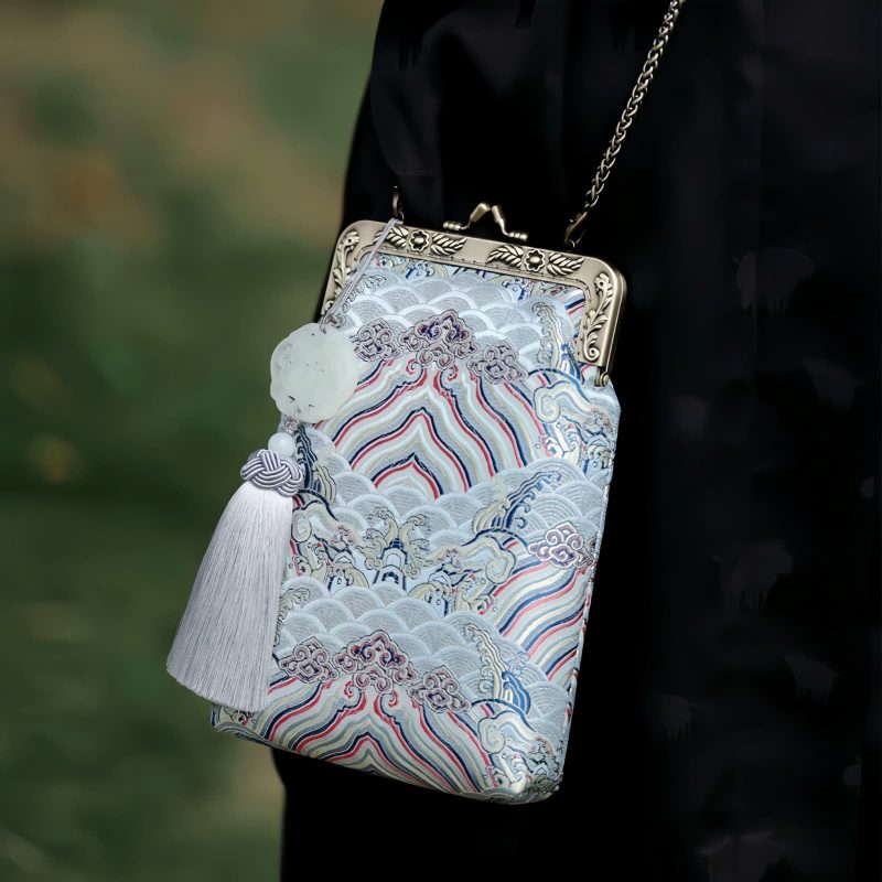 Bolso Cruzado de Cadena Metálica con Olas del Océano Ocean Waves Metal Chain Crossbody Bag