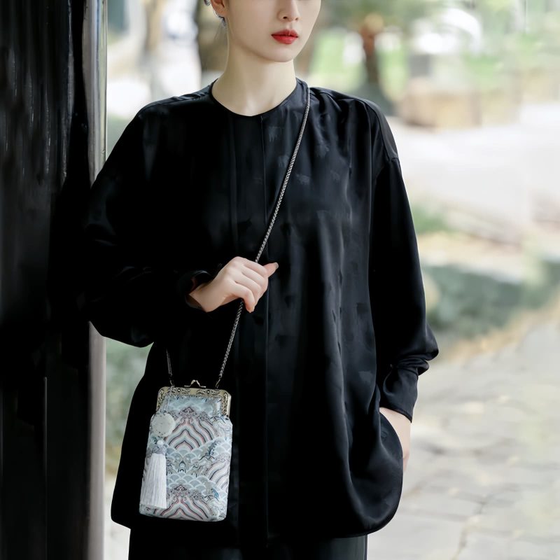 Bolso Cruzado de Cadena Metálica con Olas del Océano Ocean Waves Metal Chain Crossbody Bag