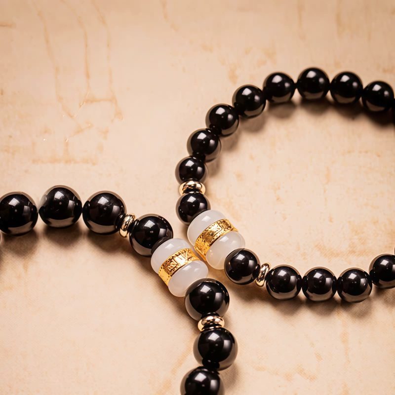 Pulseira Tibetana de Obsidiana Negra Om Mani Padme Hum Tibetan Black Obsidian Om Mani Padme Hum Bracelet