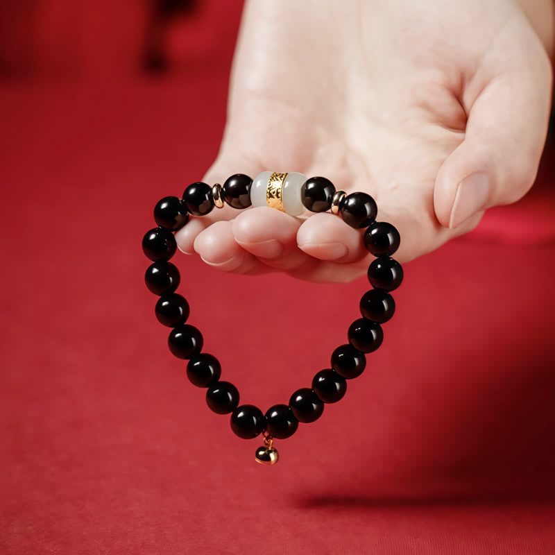 Pulseira Tibetana de Obsidiana Negra Om Mani Padme Hum Tibetan Black Obsidian Om Mani Padme Hum Bracelet