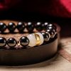 Pulseira Tibetana de Obsidiana Negra Om Mani Padme Hum Tibetan Black Obsidian Om Mani Padme Hum Bracelet