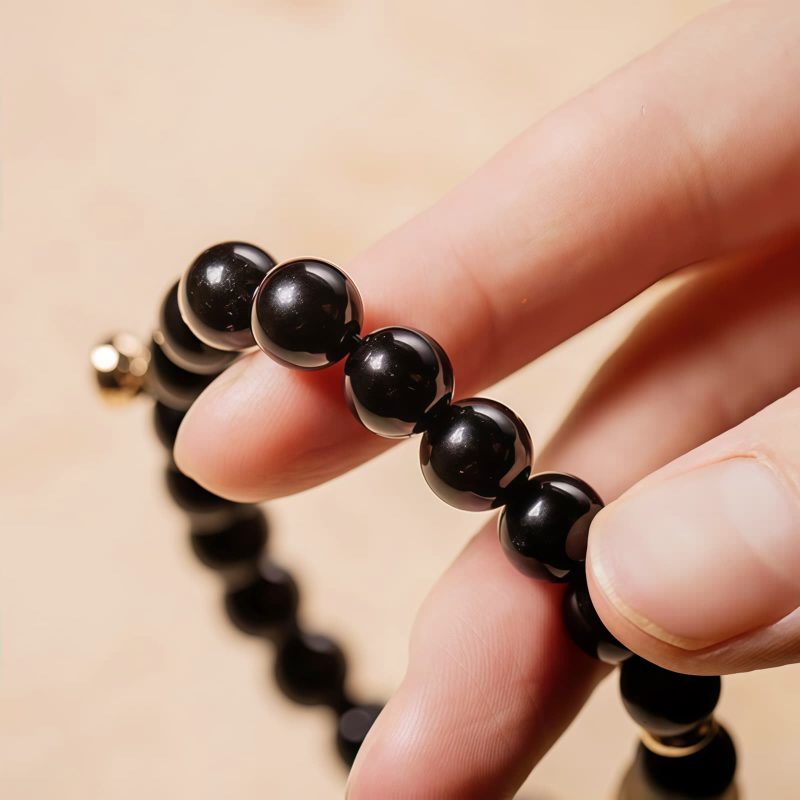 Pulseira Tibetana de Obsidiana Negra Om Mani Padme Hum Tibetan Black Obsidian Om Mani Padme Hum Bracelet