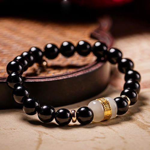 Pulsera Tibetana de Obsidiana Negra Om Mani Padme Hum Pulsera Tibetana de Obsidiana Negra Om Mani Padme Hum