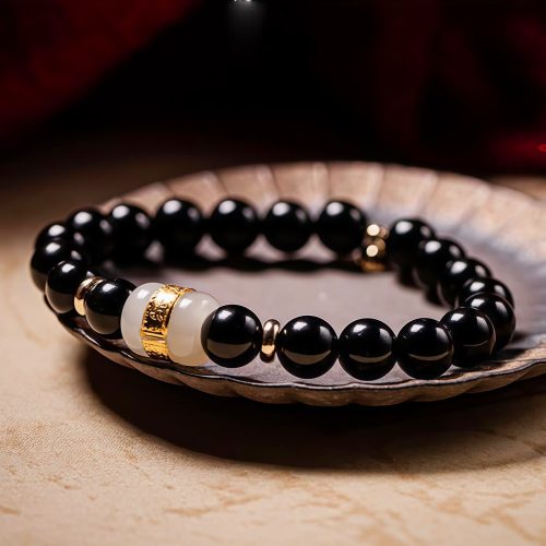 Pulsera Tibetana de Obsidiana Negra Om Mani Padme Hum Pulsera Tibetana de Obsidiana Negra Om Mani Padme Hum
