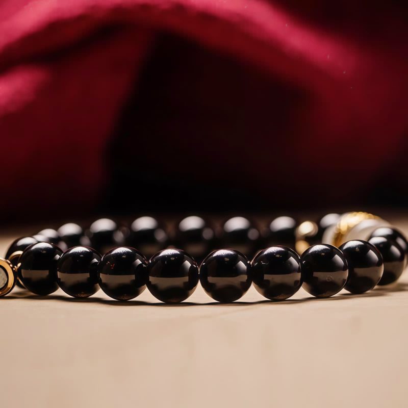 Pulseira Tibetana de Obsidiana Negra Om Mani Padme Hum Tibetan Black Obsidian Om Mani Padme Hum Bracelet