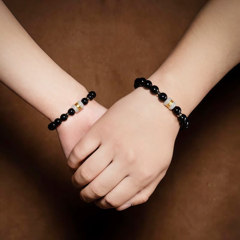 Pulseira Tibetana de Obsidiana Negra Om Mani Padme Hum Tibetan Black Obsidian Om Mani Padme Hum Bracelet