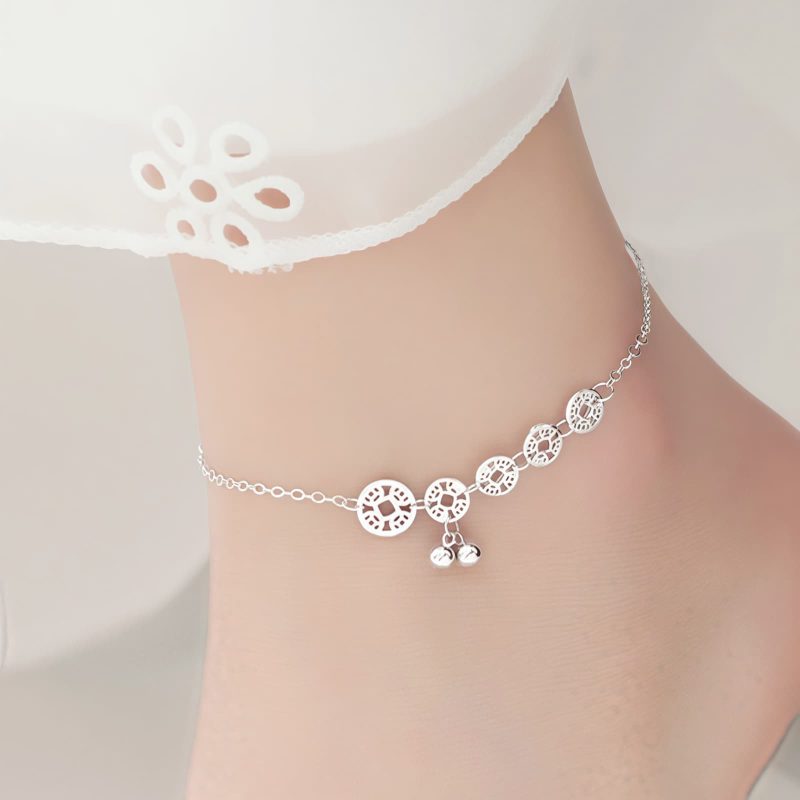 Tobillera de Protección de Plata Tibetana 925 con Monedas de Cobre Tibetan 925 Silver Protection Anklet with Copper Coins