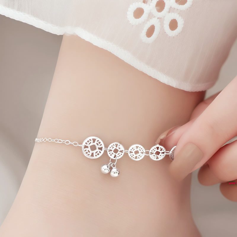 Tobillera de Protección de Plata Tibetana 925 con Monedas de Cobre Tibetan 925 Silver Protection Anklet with Copper Coins