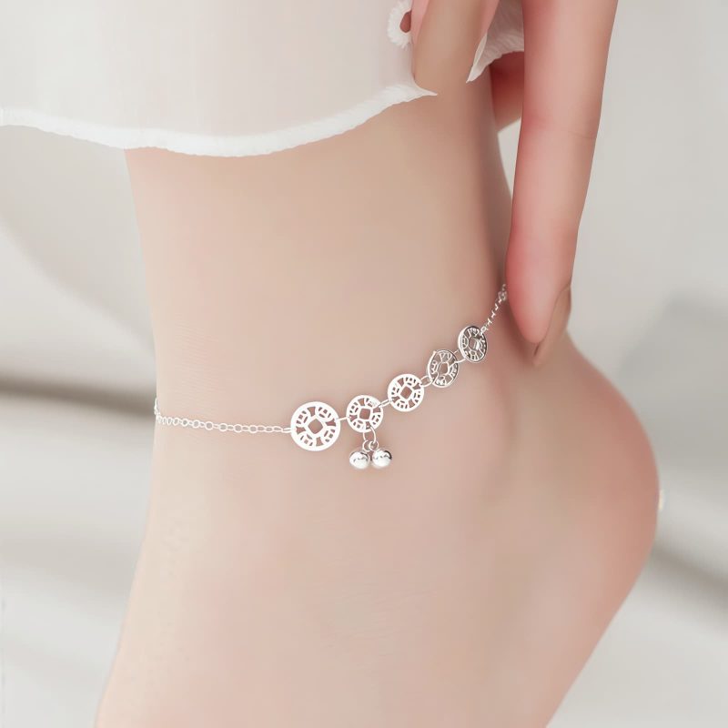 Tobillera de Protección de Plata Tibetana 925 con Monedas de Cobre Tibetan 925 Silver Protection Anklet with Copper Coins