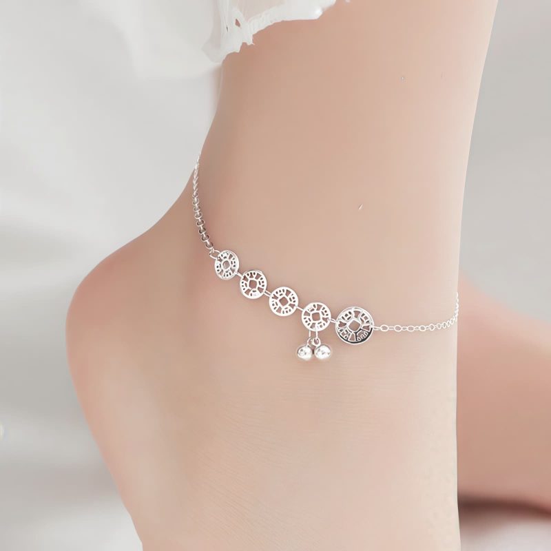 Tobillera de Protección de Plata Tibetana 925 con Monedas de Cobre Tibetan 925 Silver Protection Anklet with Copper Coins
