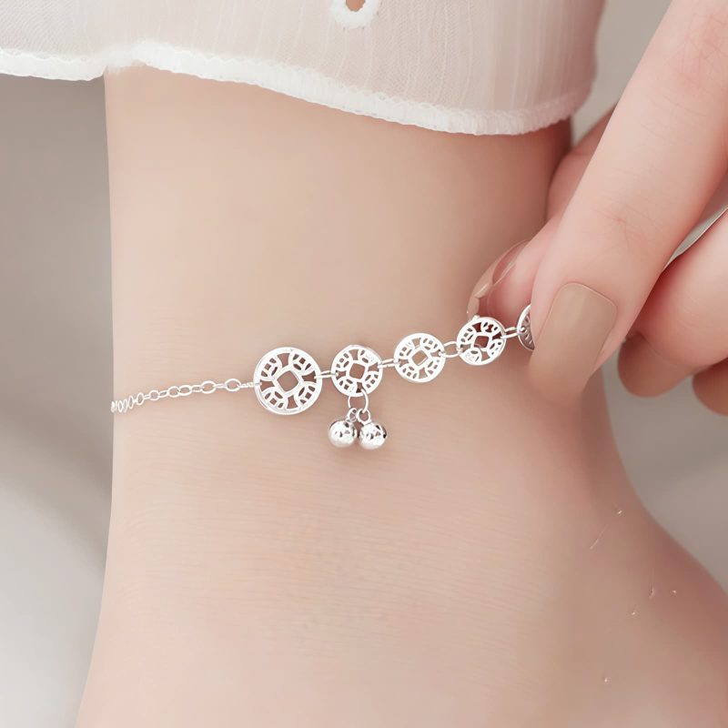 Tobillera de Protección de Plata Tibetana 925 con Monedas de Cobre Tibetan 925 Silver Protection Anklet with Copper Coins